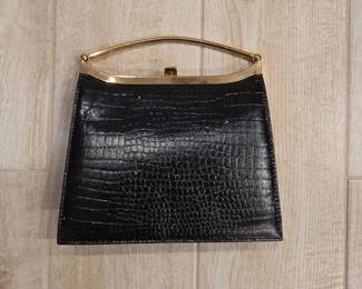 Vintage Charisma Moke Will Black Faux Crocodile Clutch Handbag