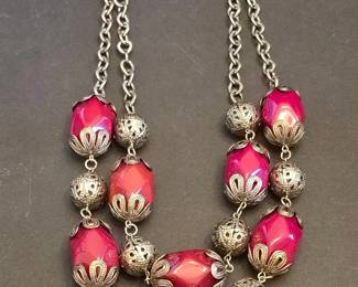 Paparazzi Chunky Beaded Necklace with SilverTone Filigree Accents