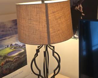 Modern Geometric Table Lamp with Burlap Shade