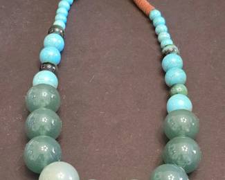 Chunky Beaded Necklace with Turquoise and Aventurinelike Beads