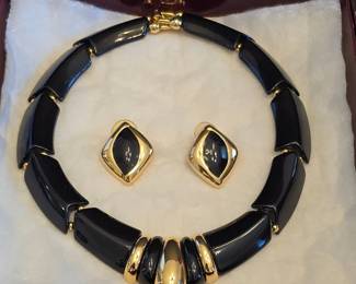 Napier Black and Gold Choker Necklace and Earring Set