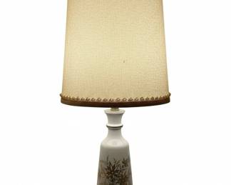 Vintage White Ceramic Table Lamp with Gold Floral Motif and Raised Dots