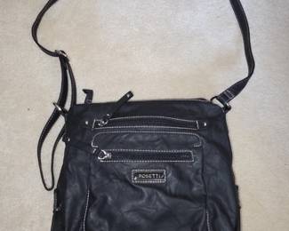 Rosetti Black Faux Leather Crossbody Shoulder Bag with White Stitching