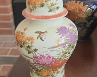 Japanese Satsuma Porcelain Ginger Jar with Chrysanthemums and Birds
