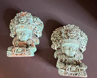 Aztec or Mayan Style Figurine Pair  Zapotec Deity Replica