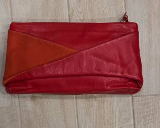 Red Leather Envelope Clutch with Orange Inset