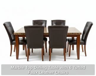 Marble Top Dining Table with Tufted Faux Leather Chairs