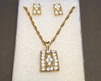 GoldTone Rhinestone Pendant Necklace and Earring Set