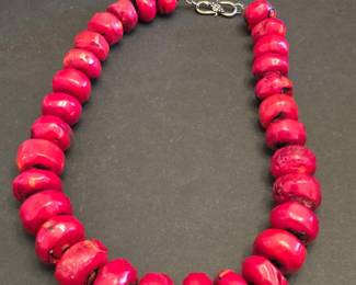 Chunky Red Coral Bead Necklace with Sterling Silver Clasp