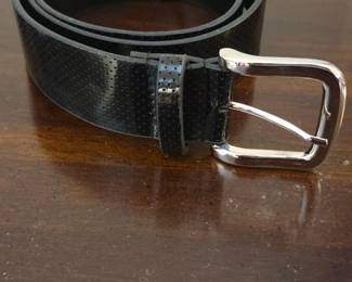 Black Perforated Faux Leather Belt with Silver Buckle
