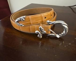 Coldwater Creek Embossed Leather Belt with SilverTone Buckle