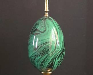 Malachite Egg with Brass Finial and Base