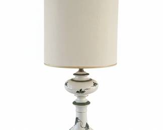 Vintage Hand Painted Ceramic Table Lamp with Green Ivy Motif