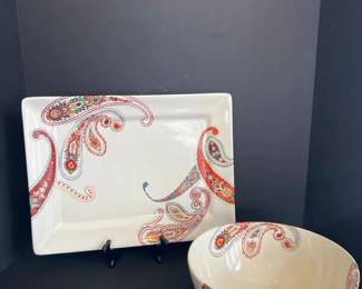 Tabletops Gallery Misto Angela Paisley Serving Platter and Bowl Set