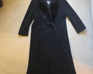 Marvin Richards Black Wool Coat with Fox Fur Collar