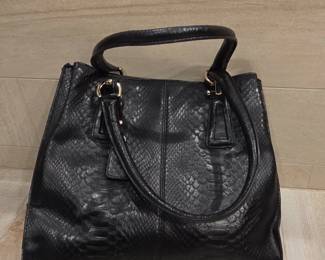 Black Embossed Snakeskin Leather Tote Bag