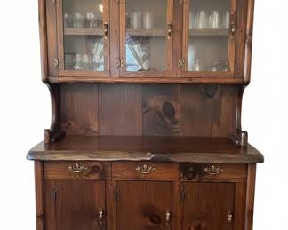 Live Edge Pine Hutch with Glass Doors