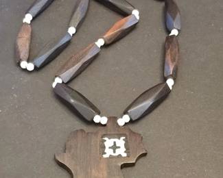 Wooden African Continent Pendant Necklace with Inlay