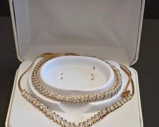 14k Gold Over Sterling Silver Diamond Necklace and Bracelet Set