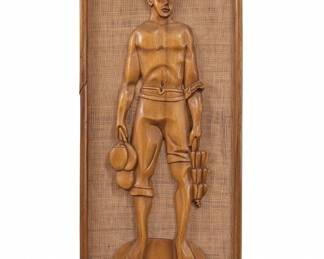 Vintage Wood Carving of Farmer with Crops