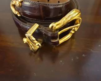Coldwater Creek Embossed Leather Belt with GoldTone Buckle