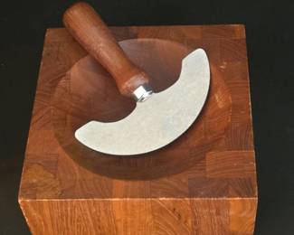 Teak Wood Herb Chopper with Bowl and Mezzaluna Knife fourth image