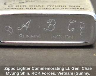 Zippo Lighter Commemorating Lt. Gen. Chae Myung Shin, ROK Forces, Vietnam Sunmy, Inchon, Korea 