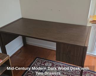 MidCentury Modern Dark Wood Desk with Two Drawers