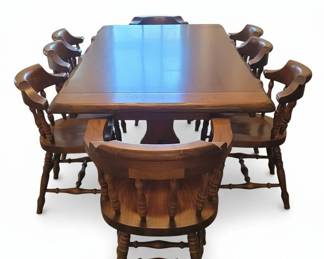 Large Oak Farmhouse Dining Table with Chairs