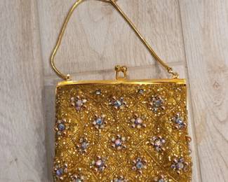 Coronet Beaded Evening Clutch with Rhinestones
