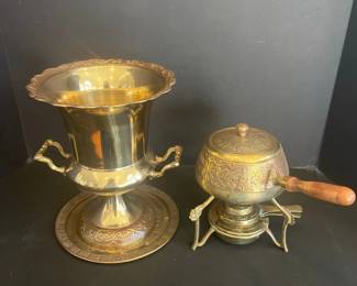 Vintage Brass Urn and Fondue Pot Set