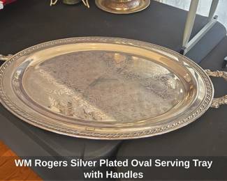 WM Rogers Silver Plated Oval Serving Tray with Handles