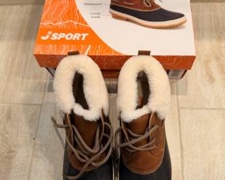 J or Sport Womens Waterproof Duck Boots with Faux Fur Trim B