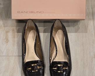 Bandolino Black Patent CrocEmbossed Loafers with Gold Buckle