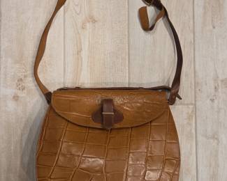 Vintage Italian Crocodile Embossed Leather Shoulder Bag