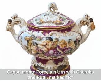 Capodimonte Porcelain Urn with Cherubs and Putti, marked R