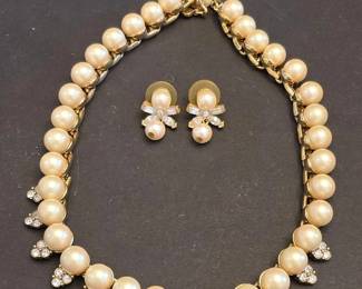 Marvella Faux Pearl and Rhinestone Necklace and Earring Set