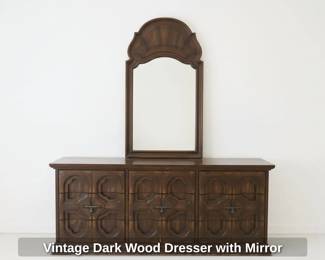 Vintage Dark Wood Dresser with Mirror