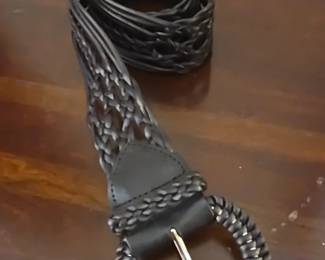 Black Woven Leather Belt with Round Buckle