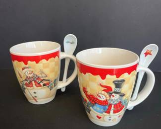 Set of Christmas Snowman Mugs with Spoons  Certified International