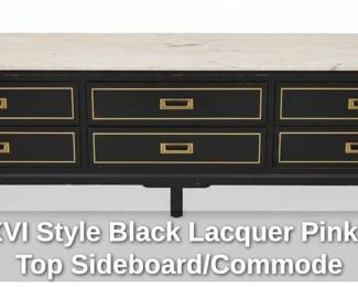 Louis XVI Style Black Lacquer Pink Marble Top Sideboard or Commode