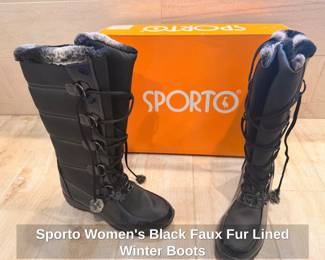 Sporto Womens Black Faux Fur Lined Winter Boots