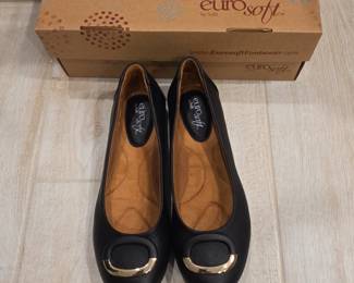 Eurosoft by Sofft Womens Black Ballet Flats with Gold Buckle Detail