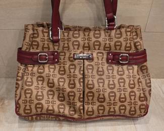 Etienne Aigner A Logo Canvas and Leather Tote Bag
