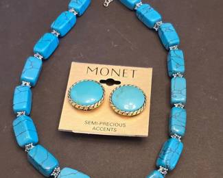 Monet Turquoise Bead Necklace and Earring Set