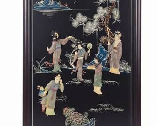 Vintage Asian Mother of Pearl Relief Carving Wall Panel