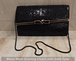 Black Mesh Evening Clutch with GoldTone Clasp  Hollibest Collection
