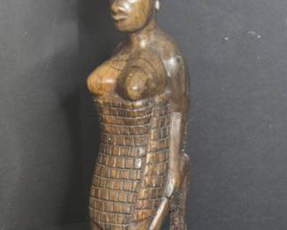 Carved Wooden Figurine of a Woman Carrying a Child Togo