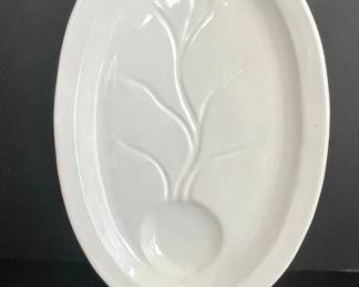 White Ceramic Oval Serving Platter with Embossed Root Vegetable Design  Possibly Antica Fornace
