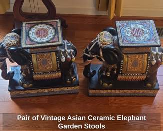 Pair of Vintage Asian Ceramic Elephant Garden Stools
